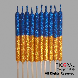 VELA LISA GIBREADA COMBINADA AZUL Y AMARILLO CON PINCHE X 10